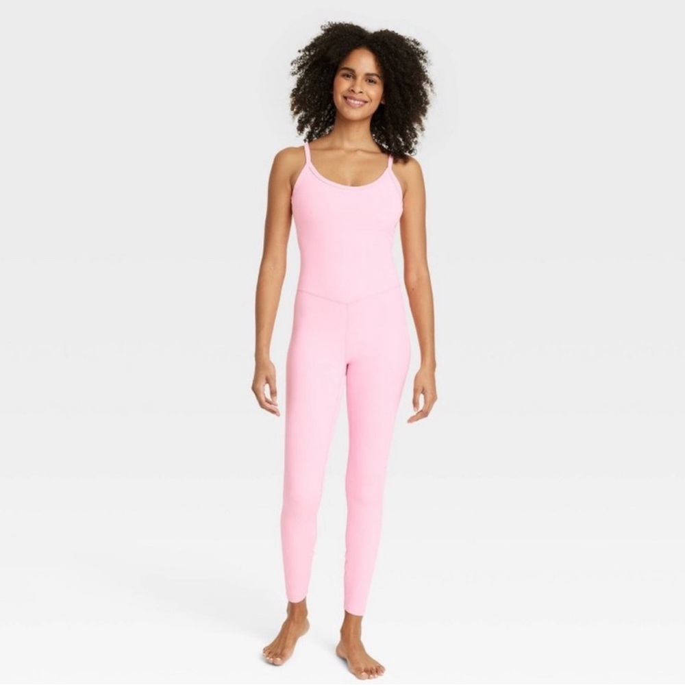 All In Motion: Rib Full Length Bodysuit In Pink